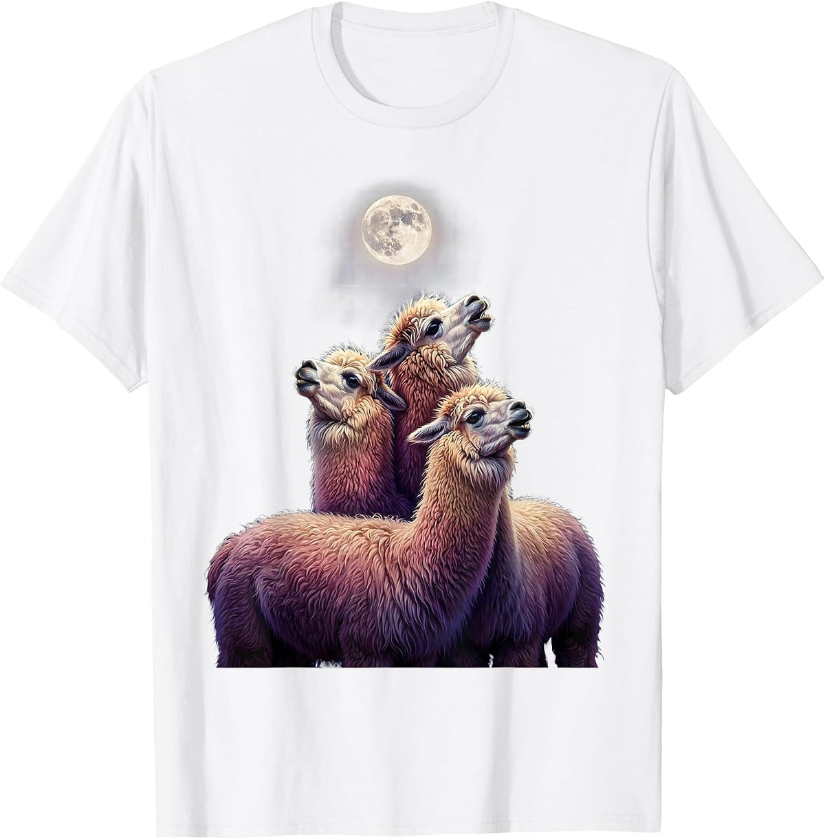 Men's Three Alpaca Moon Howling Absurd Meme Humor T-Shirt - White