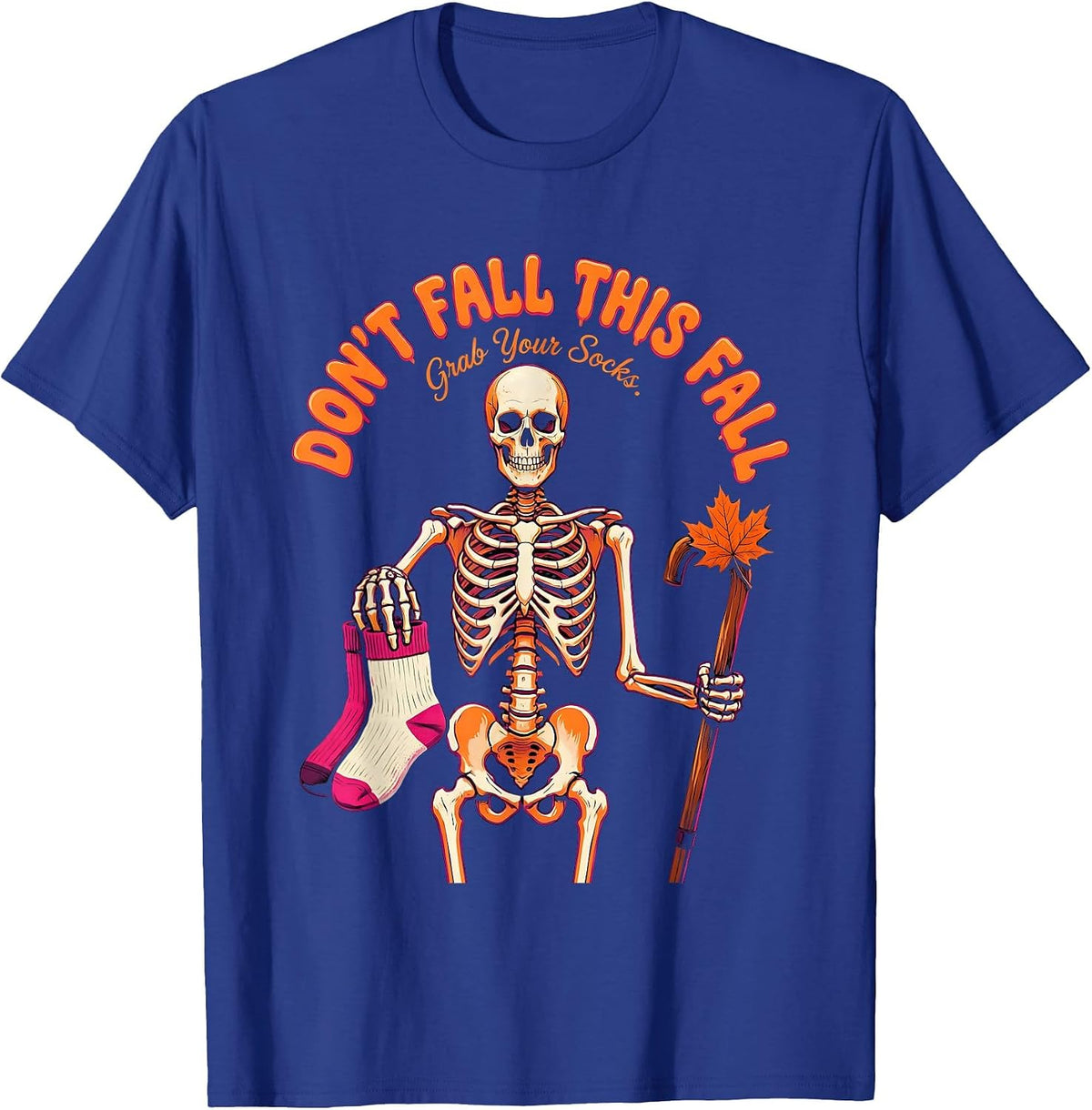 Men's Don't Fall This Fall Grab Your Socks Funny Skeleton Nurse T-Shirt - Royal Blue
