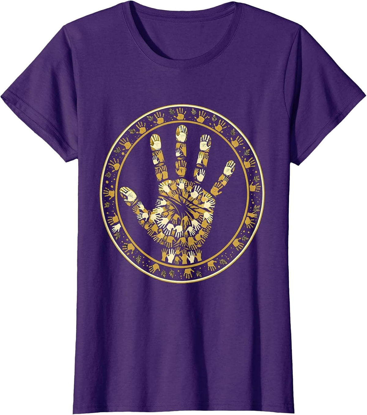 Women's Preschool Teacher Handprint Art Illustration T-Shirt - Purple