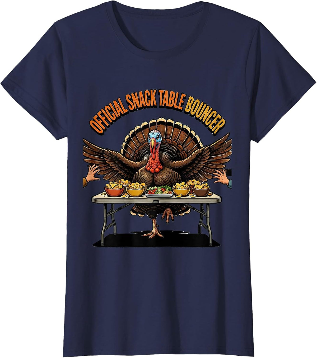 Women's Official Snack Table Bouncer Funny Turkey Family T-Shirt - Navy Blue