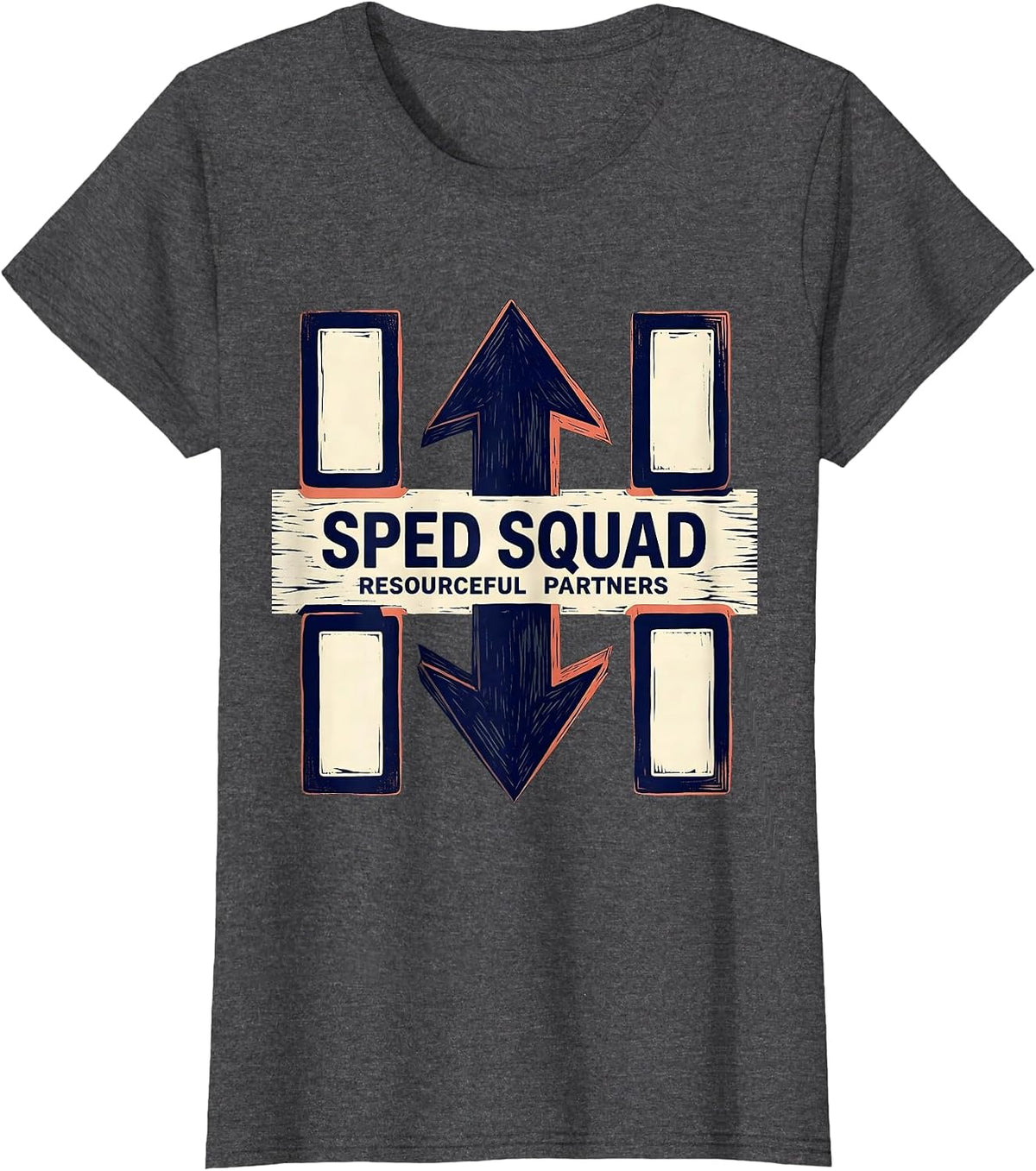 Women's SPED Squad Resourceful Partners Linocut Teacher Appreciation T-Shirt - Dark Heather Grey