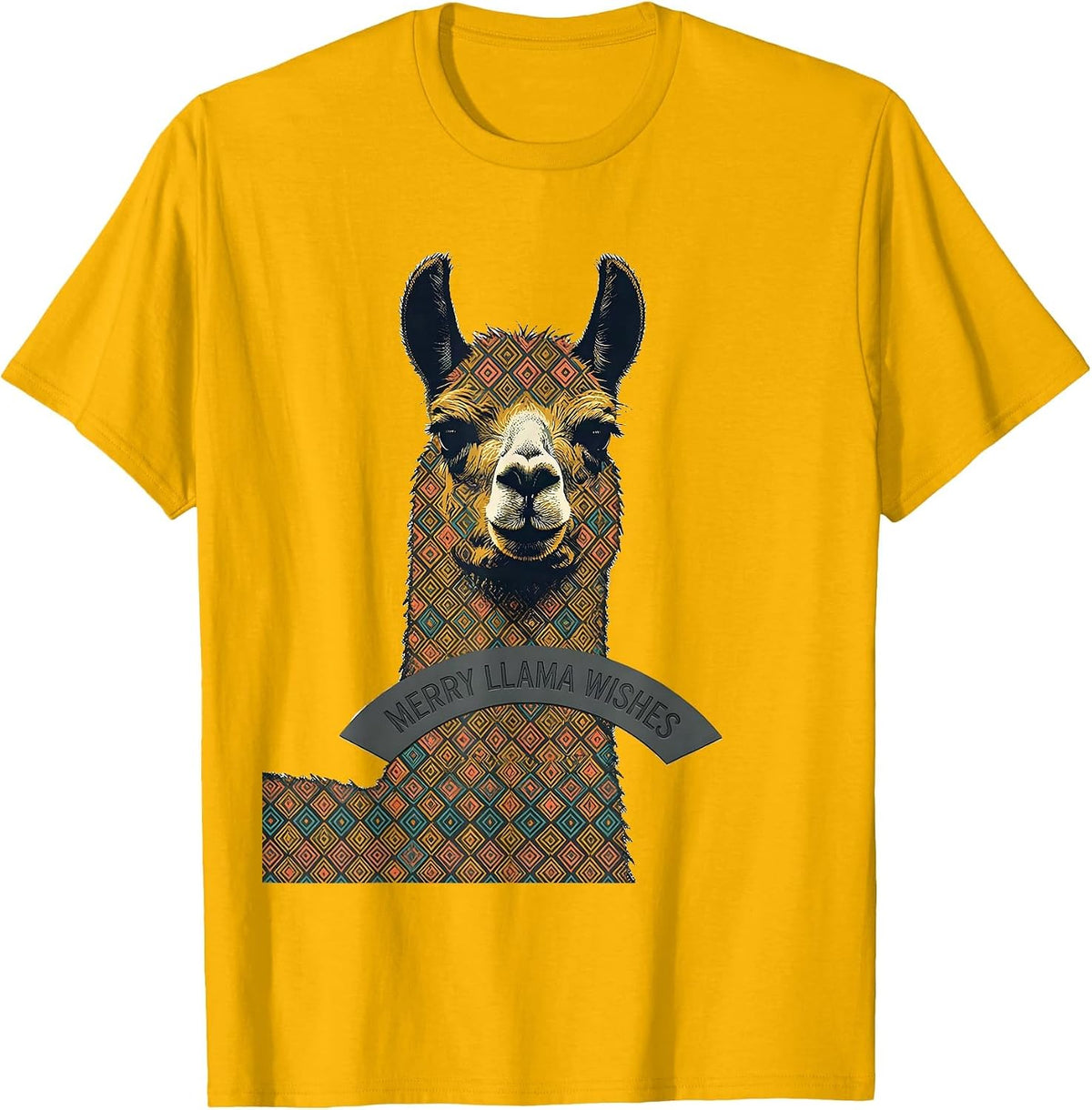 Merry Llama Wishes Midcentury Modern Christmas Llama Lover T-Shirt - Golden Yellow