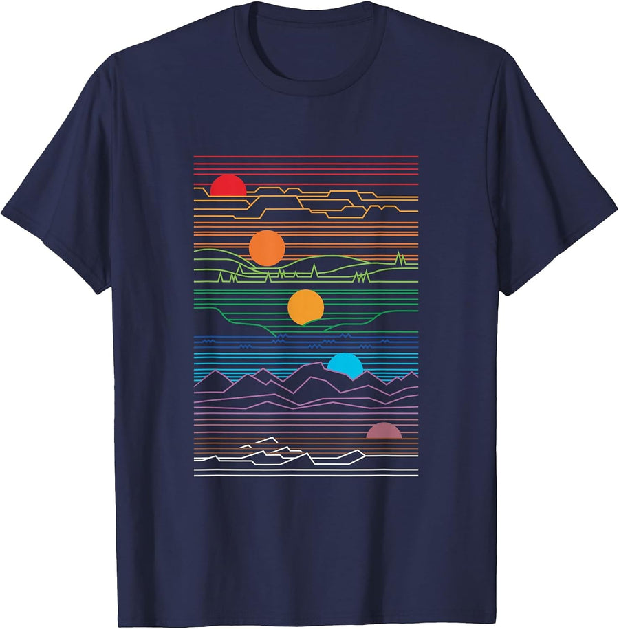 Retro 80's vaperwave Setting Sunset Waveform Synth Design T-Shirt - Navy Blue