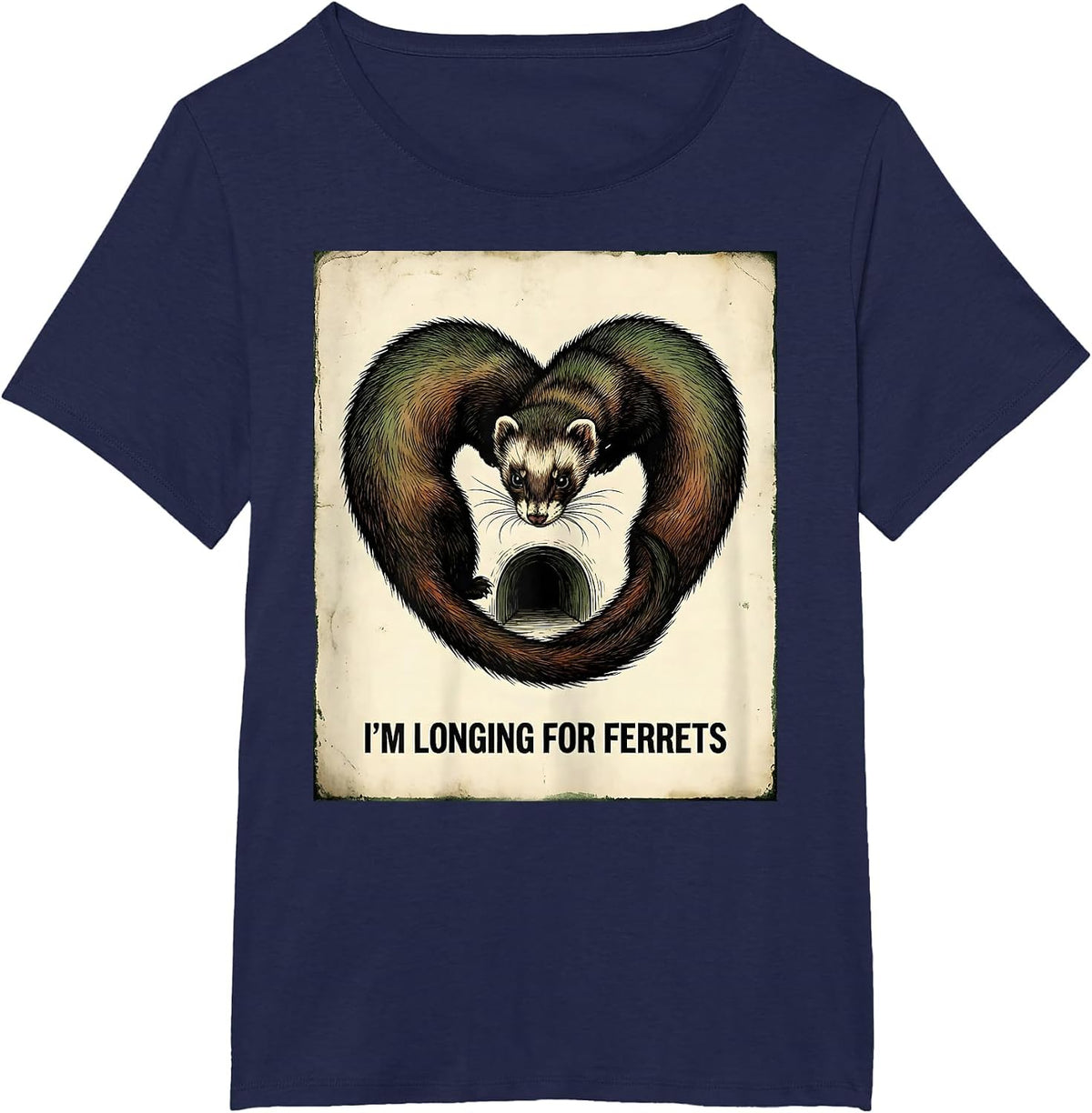Women's I’m Longing For Ferrets Vintage Ferret Lover Funny Small T-Shirt - Navy Blue