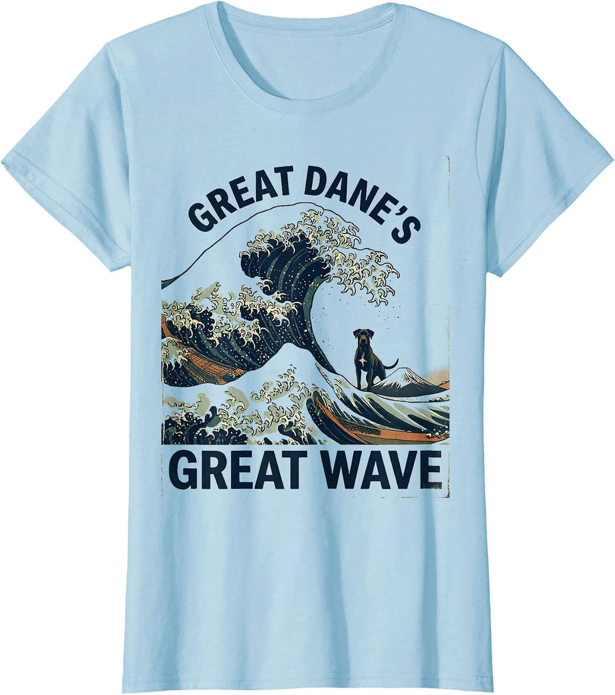 Women's Great Dane's Great Wave Vintage Japanese Art Dog Lover Gift T-Shirt - Baby Blue