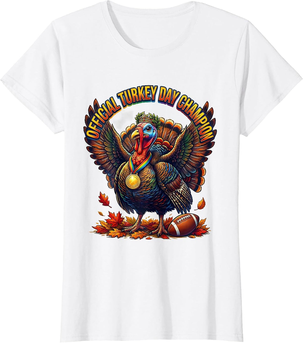 Women's Official Turkey Day Champion Thanksgiving Design T-Shirt - White