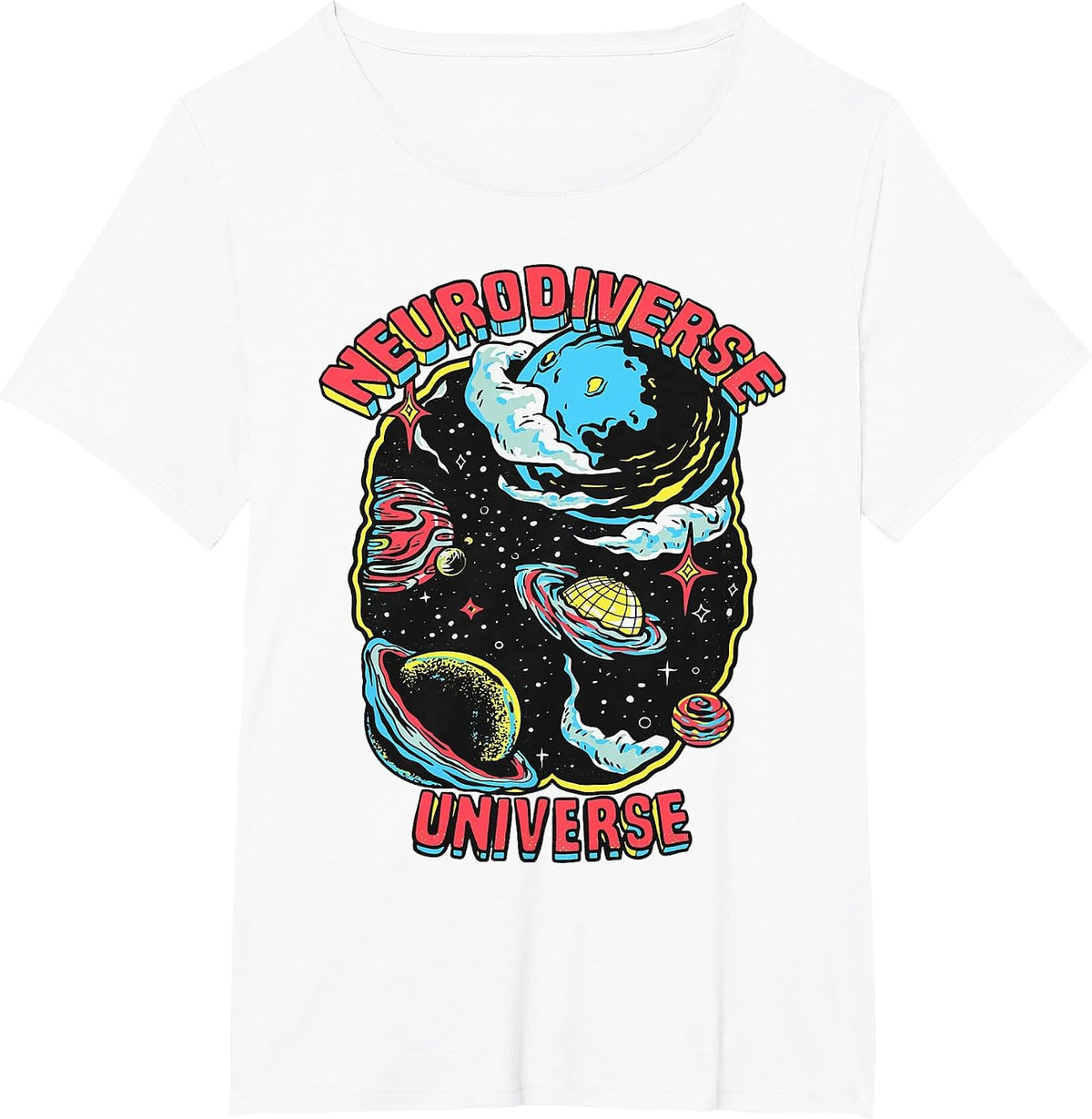 Neurodiverse Universe Neurodiversity Embrace ADHD Autism ASD T-Shirt - White