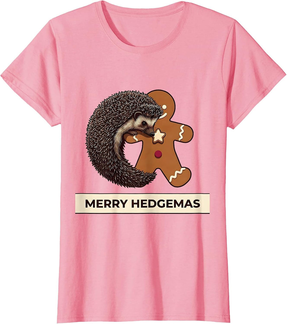Women's Merry Hedgemas Cute Hedgehog Christmas Humor Novelty T-Shirt - Pink