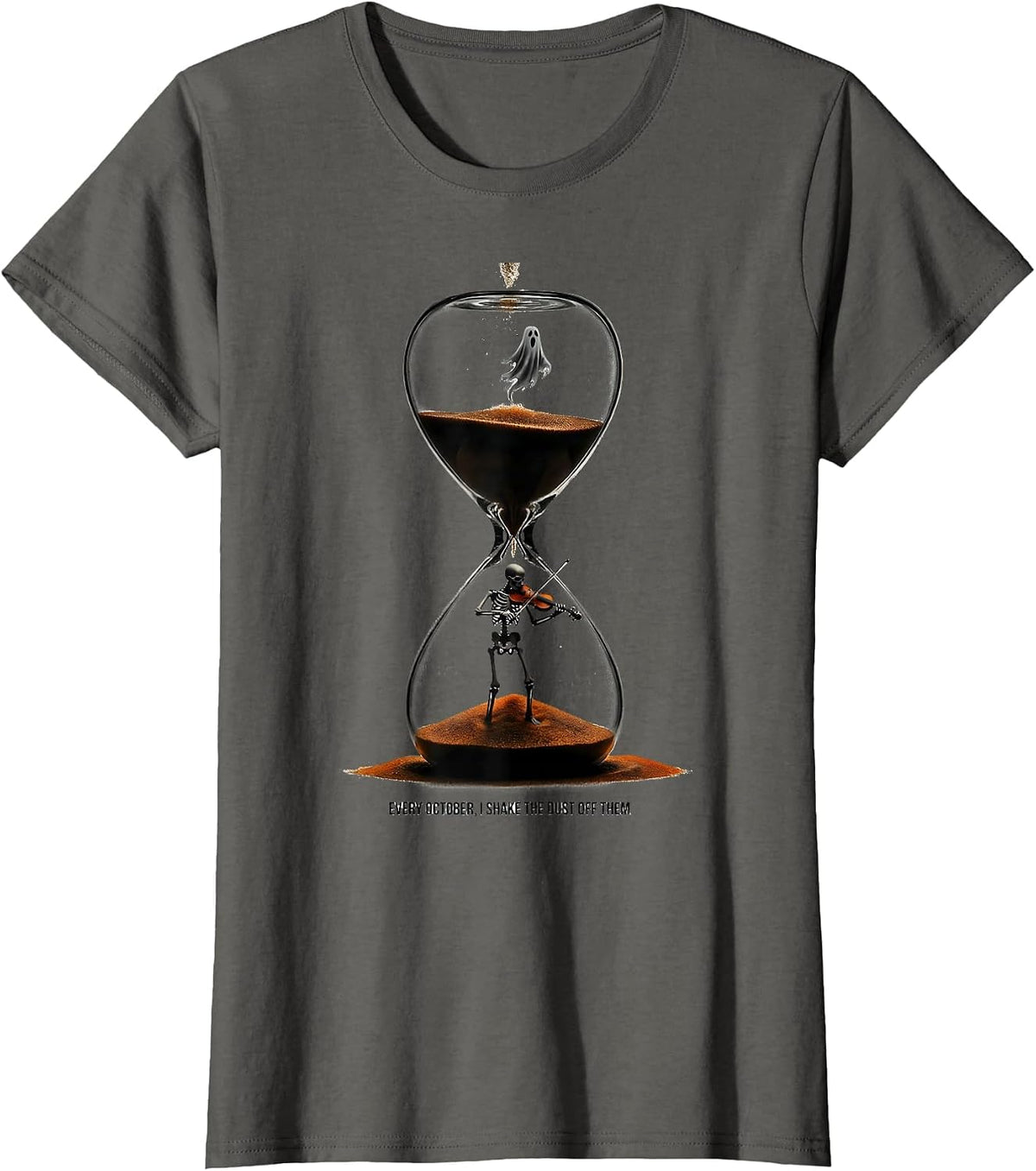 Women's Every October, I Shake The Dust Off Them Music Teacher T-Shirt - Asphalt Grey