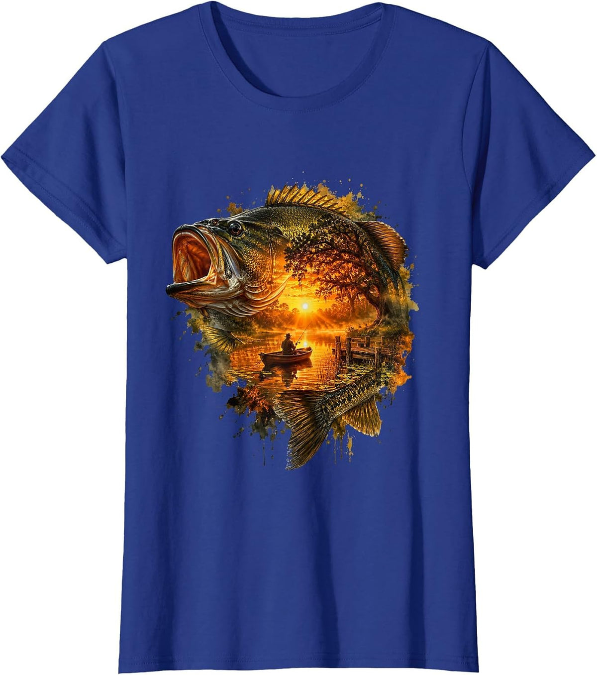 Largemouth Bass Fishing Fish Sunset Fisherman Men Women Kids T-Shirt - Royal Blue