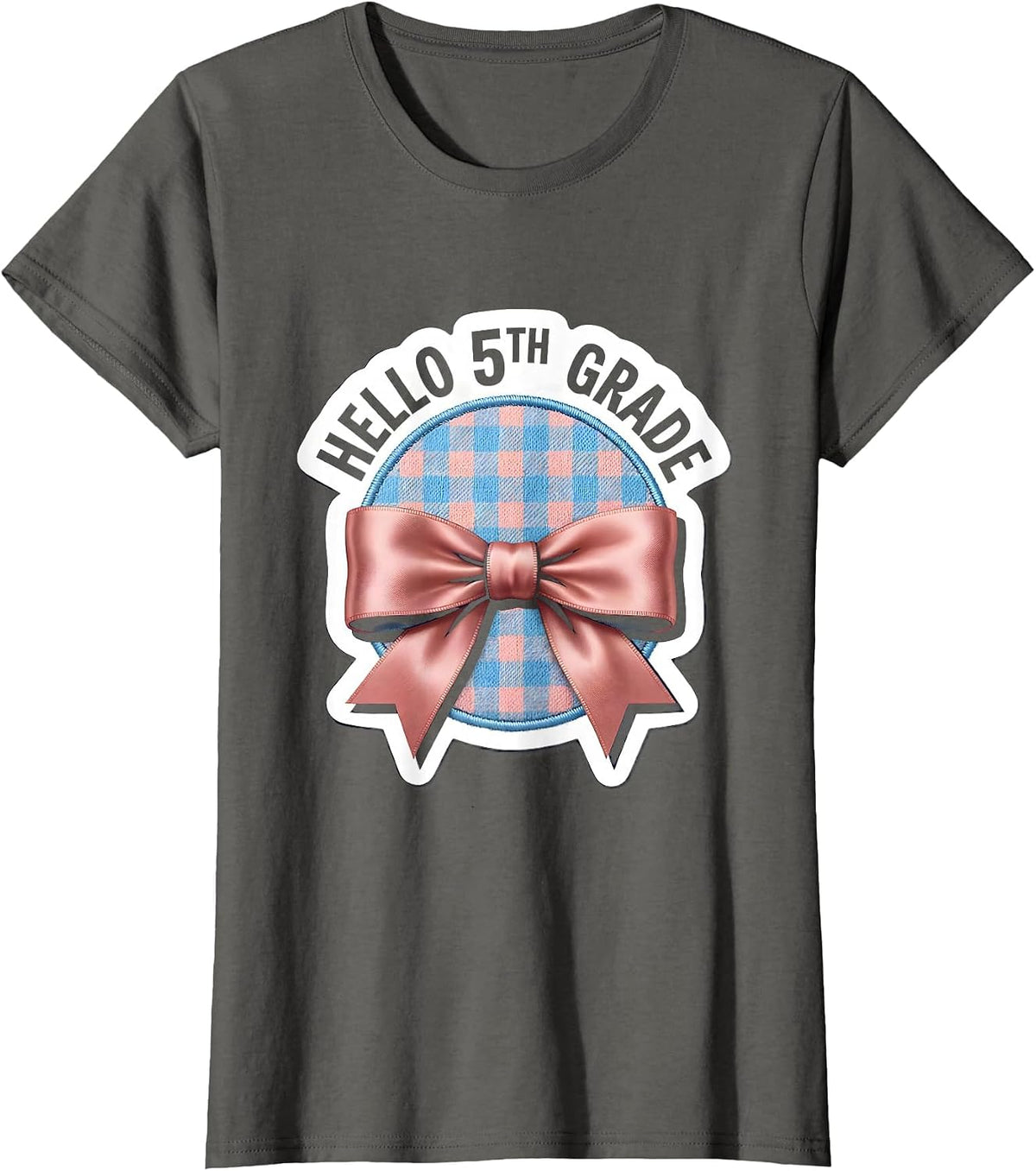 Women's Hello 5th Grade Coquette Bow Back to School Girls T-Shirt - Asphalt Grey