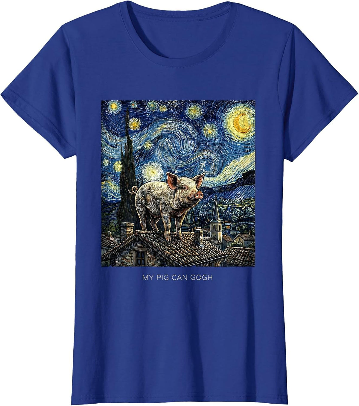 Women's My Pig Can Gogh Whimsical Art Parody Pig Lover Humor T-Shirt - Royal Blue