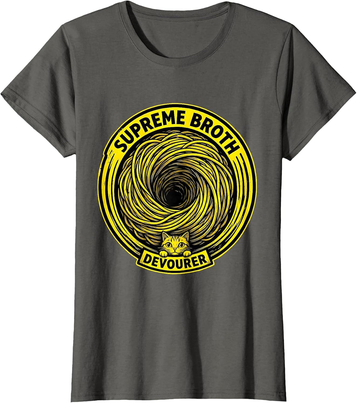 Women's Supreme Broth Devourer Funny Cat Ramen Anime Kawaii Gift T-Shirt - Asphalt Grey