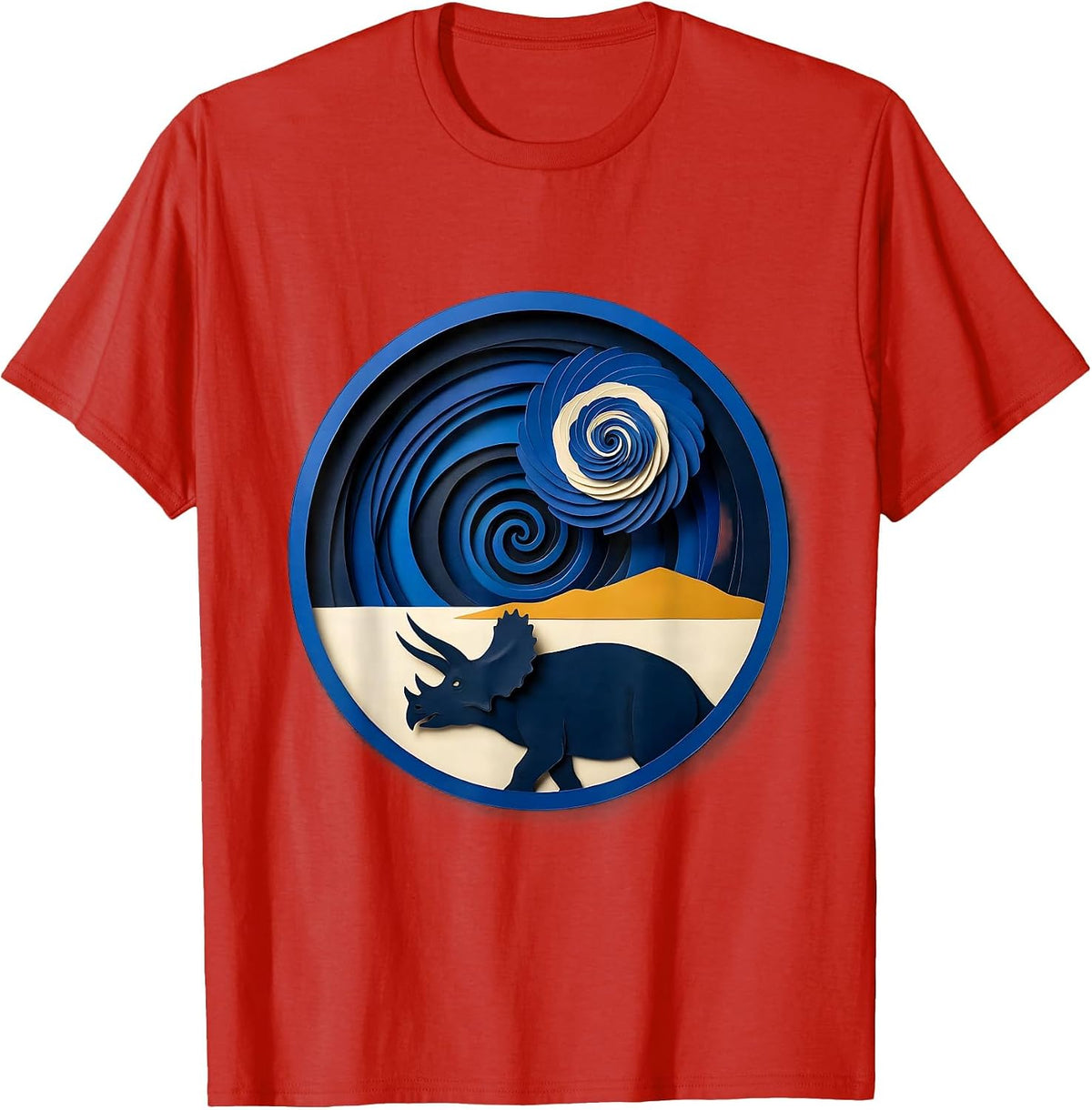 Men's Triceratops Starry Night Van Gogh Dinosaur Art Lover T-Shirt - Red