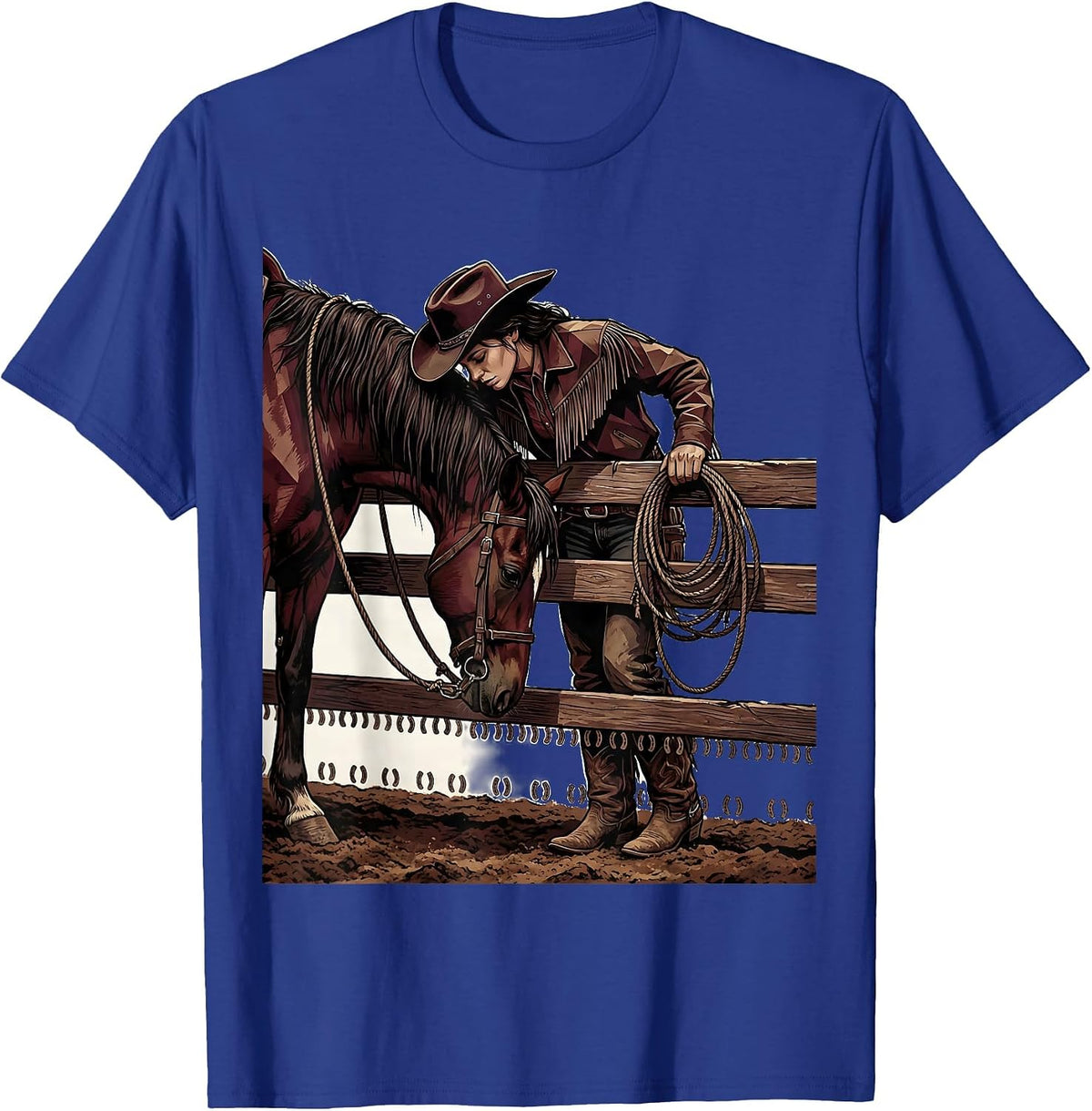 Men's Black Cowgirl Horse Rodeo Pride Western Pride Illustration T-Shirt - Royal Blue