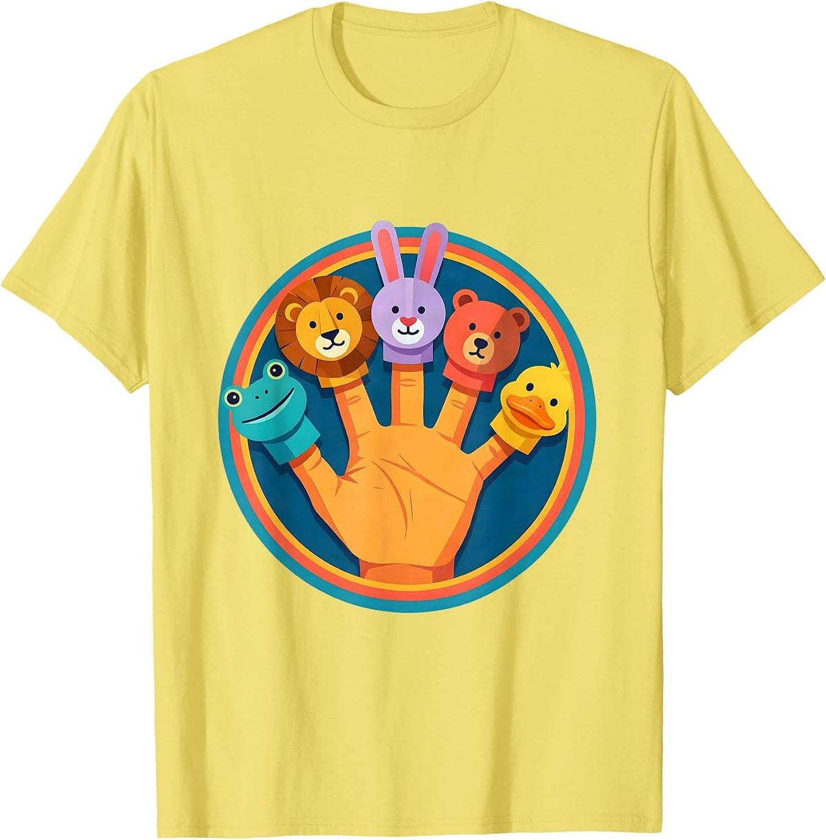 Men's Preschool Teacher Finger Puppet Collection Graphic T-Shirt - Lemon Yellow