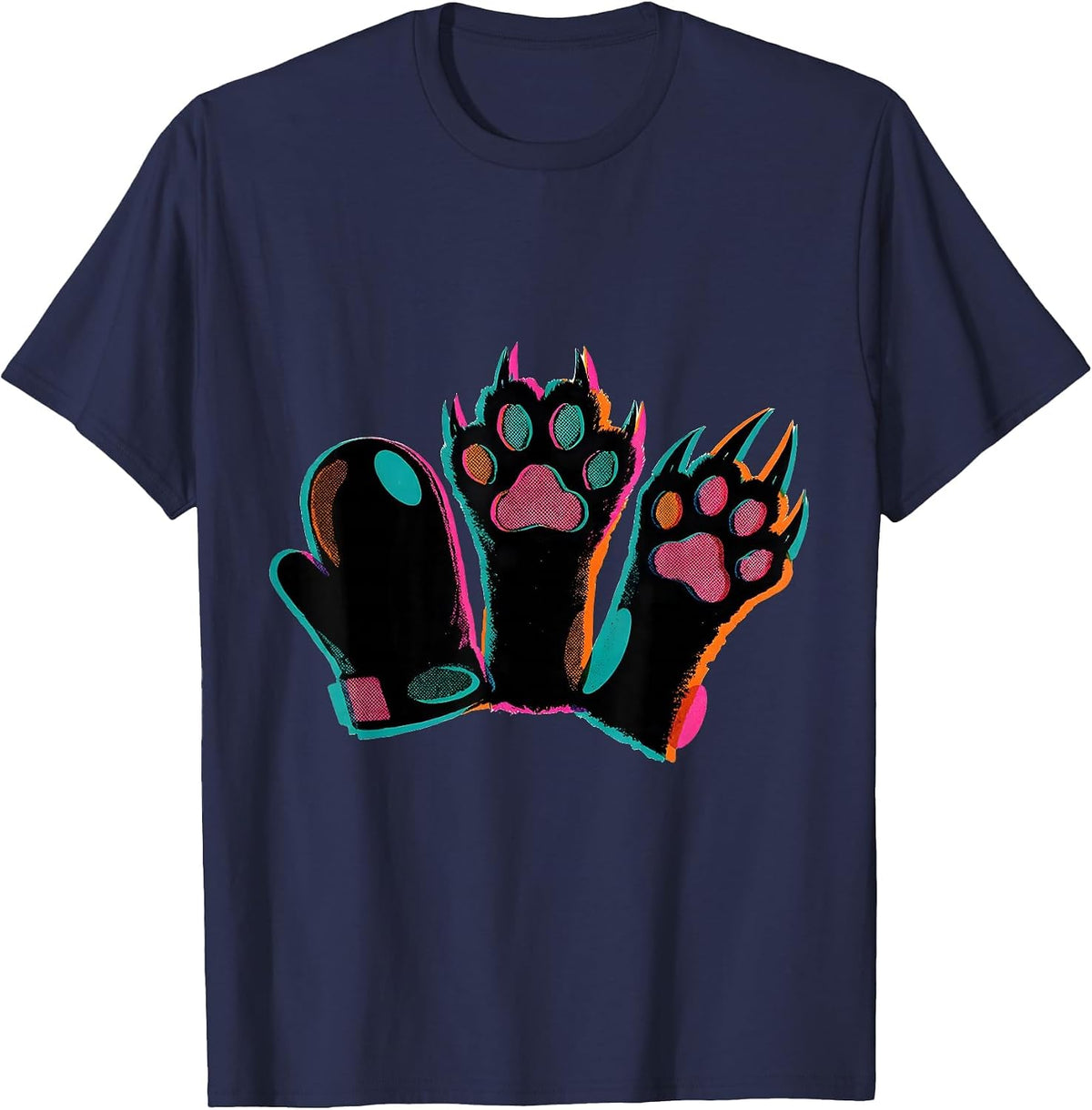 Rock Paper Scissors Cat Paw Humor Playful Cat Lover Novelty T-Shirt - Navy Blue