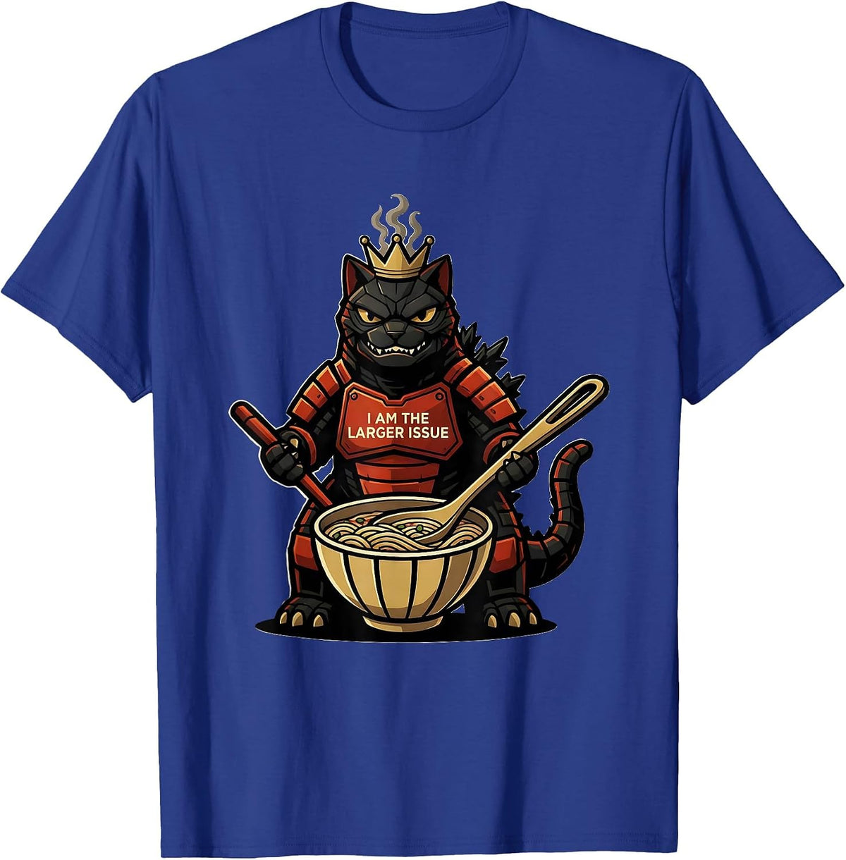 Men's I Am The Larger Issue Funny Kaiju Cat Ramen Samurai Art T-Shirt - Royal Blue