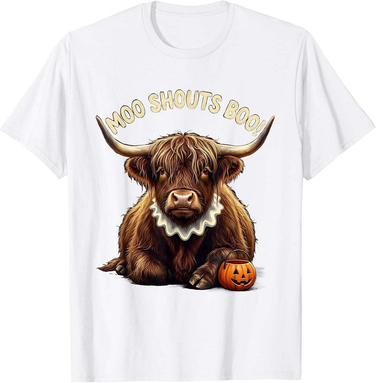 Men's Moo Shouts Boo! Funny Highland Cow Fall Halloween Pun T-Shirt - White