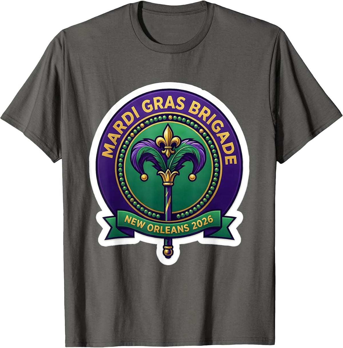Men's Mardi Gras Brigade New Orleans 2026 Carnival Party Souvenir T-Shirt - Asphalt Grey