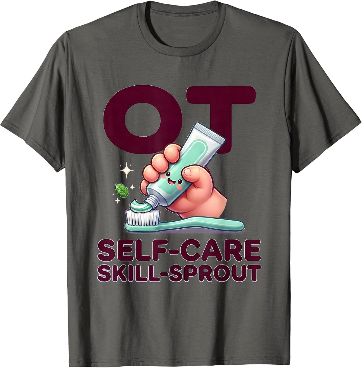 Men's OT Self-Care Skill-Sprout Cute Kawaii Occupational Therapy T-Shirt - Asphalt Grey