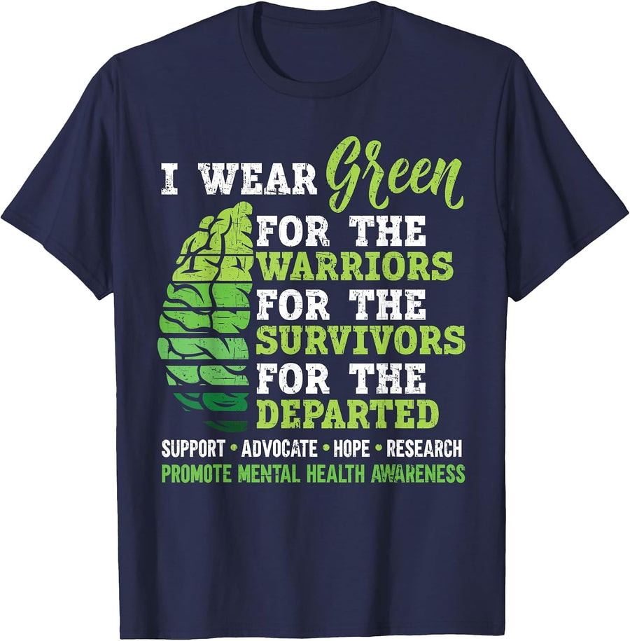 I Wear Green for Mental Health Awareness Fight The Stigma T-Shirt - Navy Blue