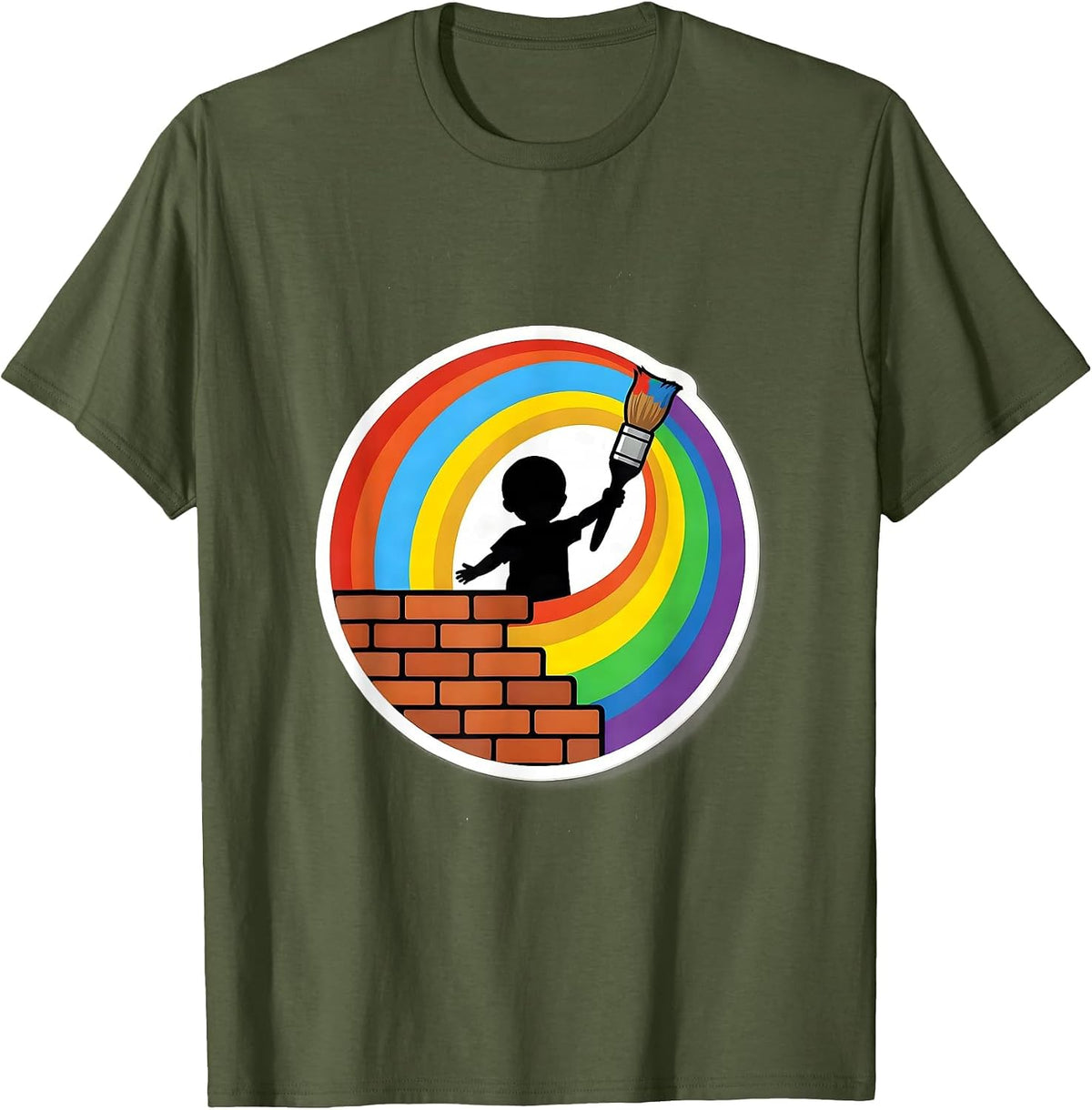 Down Syndrome Awareness Child Painting Rainbow Mural T-Shirt - Olive Green