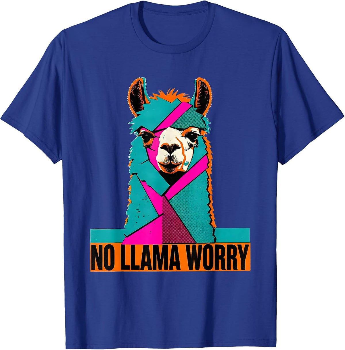 Men's No Llama Worry Funny Llama Alpaca Humor Gift T-Shirt - Royal Blue