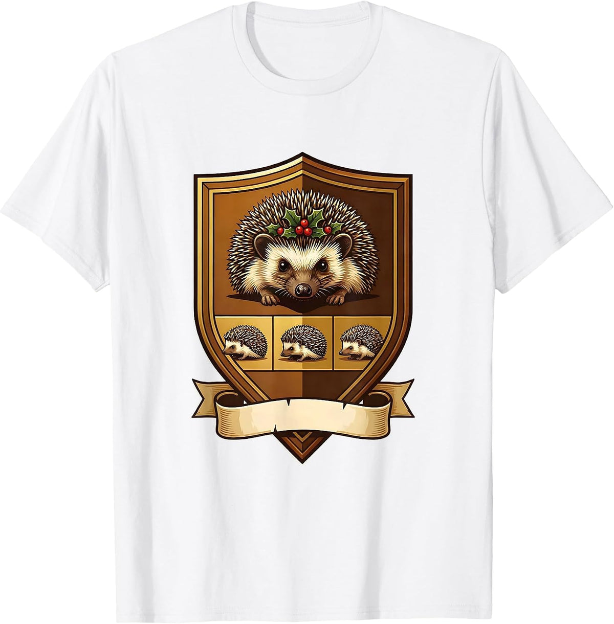 Men's Hedgehog Crest Emblem Cute Hedgehog Lover Christmas T-Shirt - White