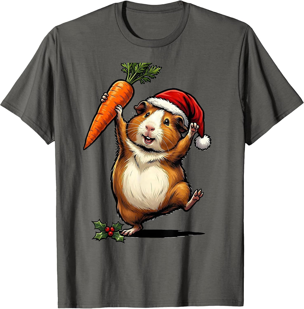 Men's Guinea Pig Santa Hat Funny Christmas Pet Lover T-Shirt - Asphalt Grey