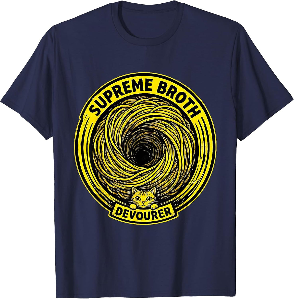 Men's Supreme Broth Devourer Funny Cat Ramen Anime Kawaii Gift T-Shirt - Navy Blue