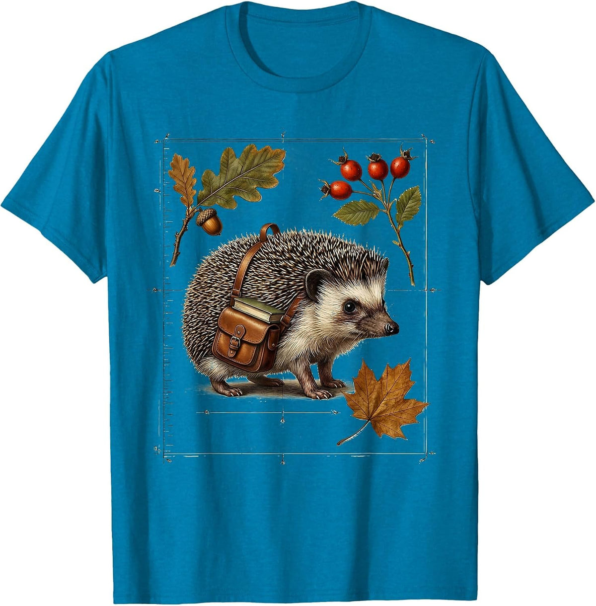 Fall Teacher Hedgehog with Backpack Full of Books T-Shirt - Sapphire Blue