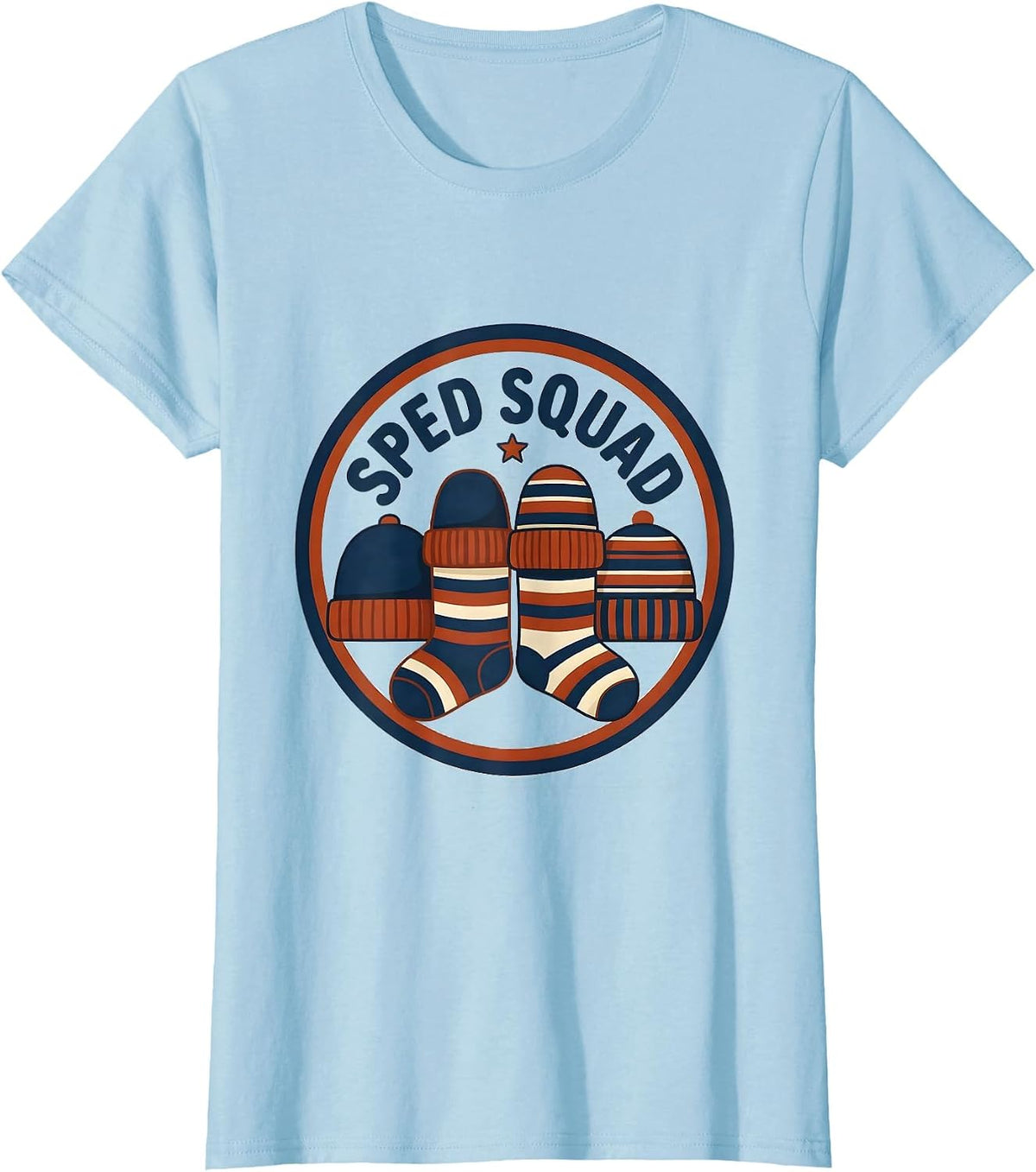 SPED Squad Teacher Christmas Humor Classroom Teacher Emblem T-Shirt - Baby Blue