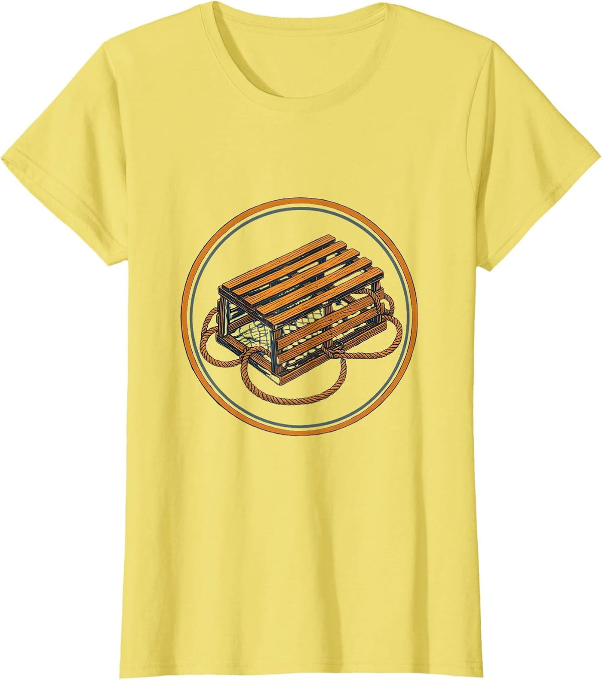 Maine Lobster Trap Illustration T-Shirt - Lemon Yellow
