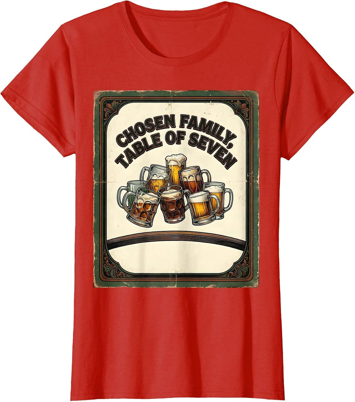 Women's Chosen Family Table Of Seven Vintage Friendsgiving Humor T-Shirt - Red