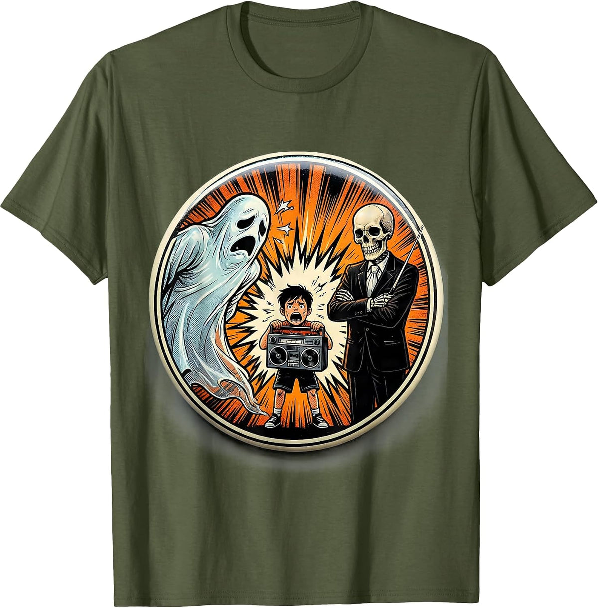Sealed Ghost Comic Music Teacher Halloween Humor T-Shirt - Olive Green