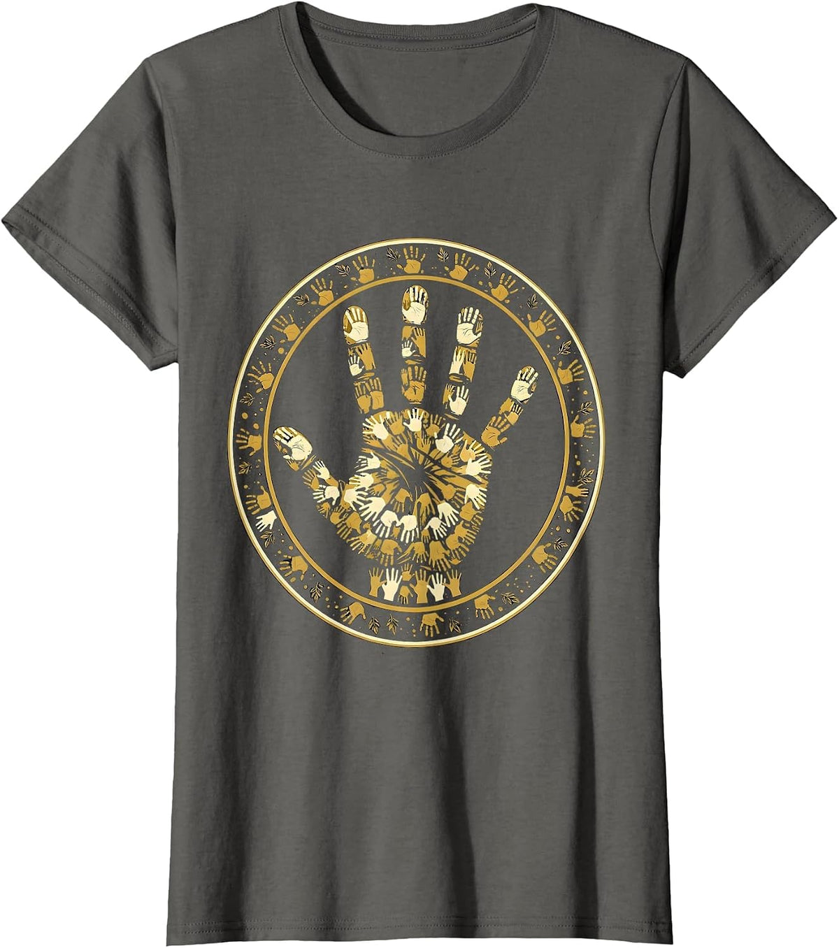 Women's Preschool Teacher Handprint Art Illustration T-Shirt - Asphalt Grey