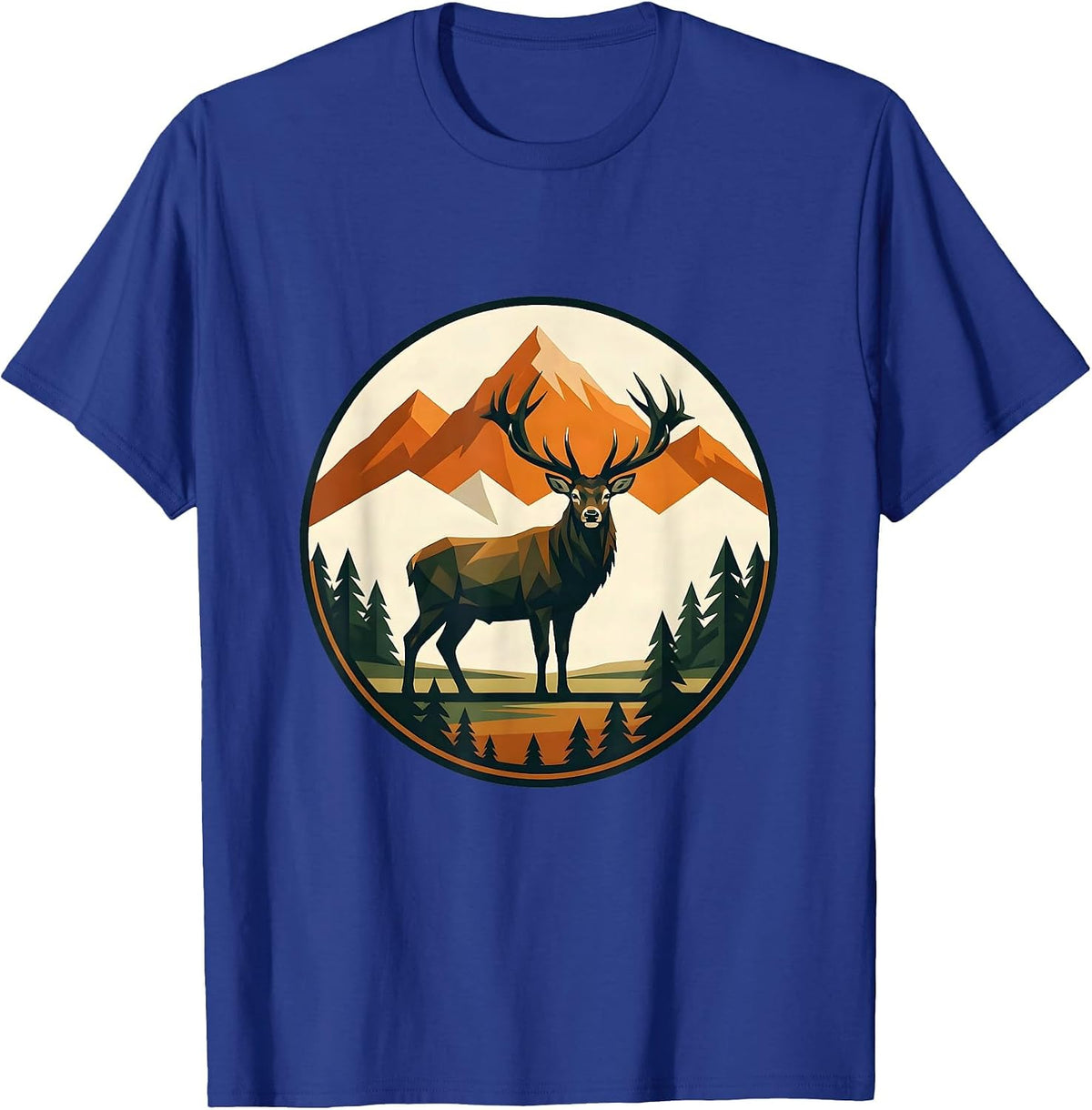 Colorado Elk Alpine Meadow Illustration T-Shirt - Royal Blue