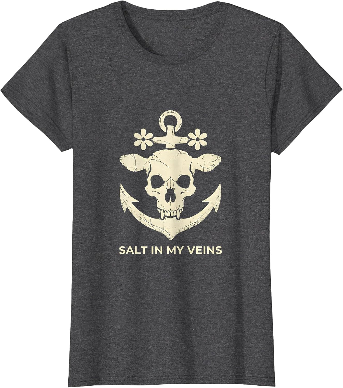 Women's Salt In My Veins Sailor Graphic Design T-Shirt - Dark Heather Grey