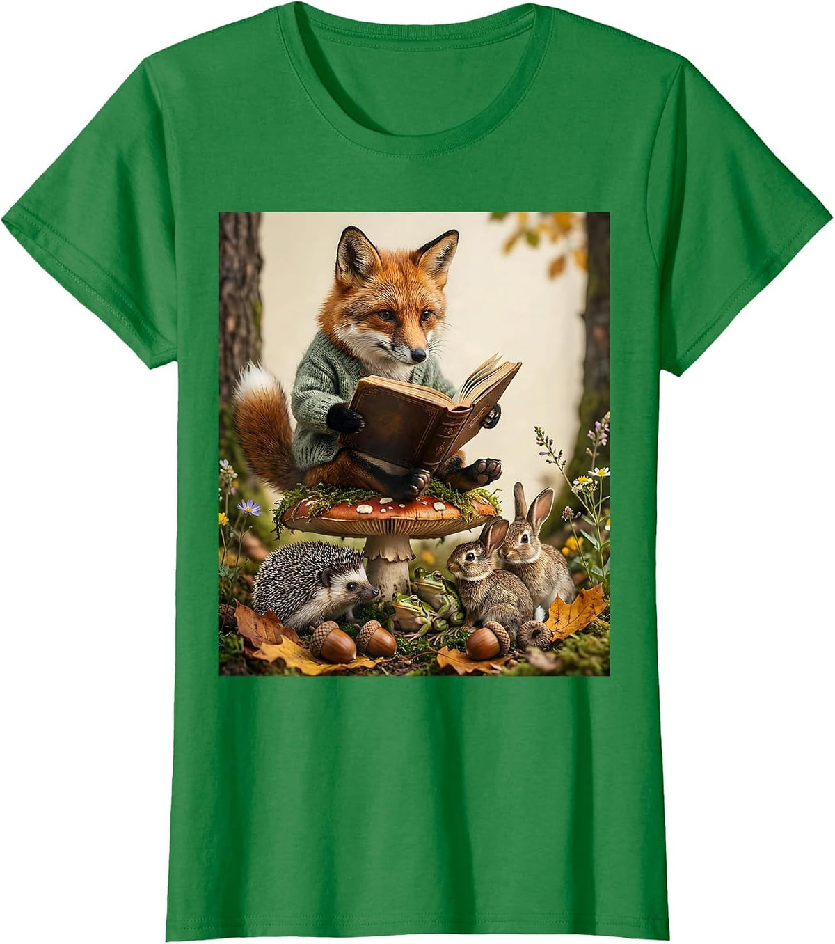 Preschool Teacher Reading to Children Illustration T-Shirt - Kelly Green