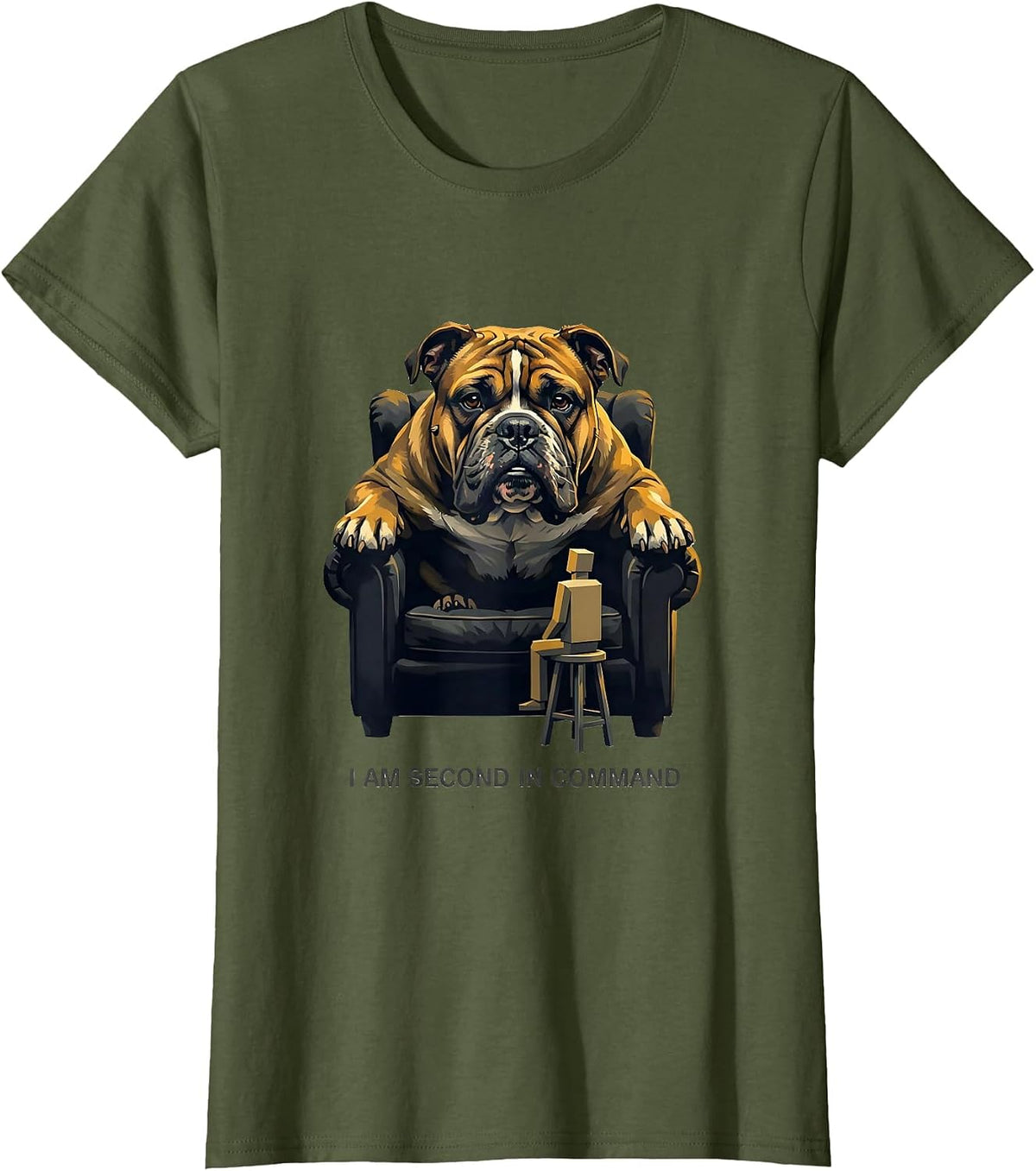 Women's I Am Second In Command Funny Pitbull Dog Mom Humor T-Shirt - Olive Green