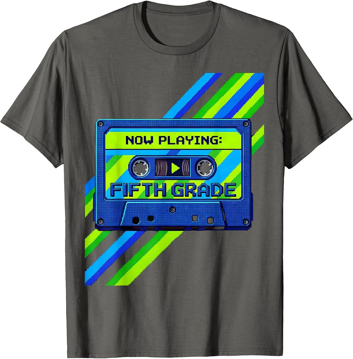 Now Playing Fifth Grade Pixel Art Teacher Student Back To T-Shirt - Asphalt Grey