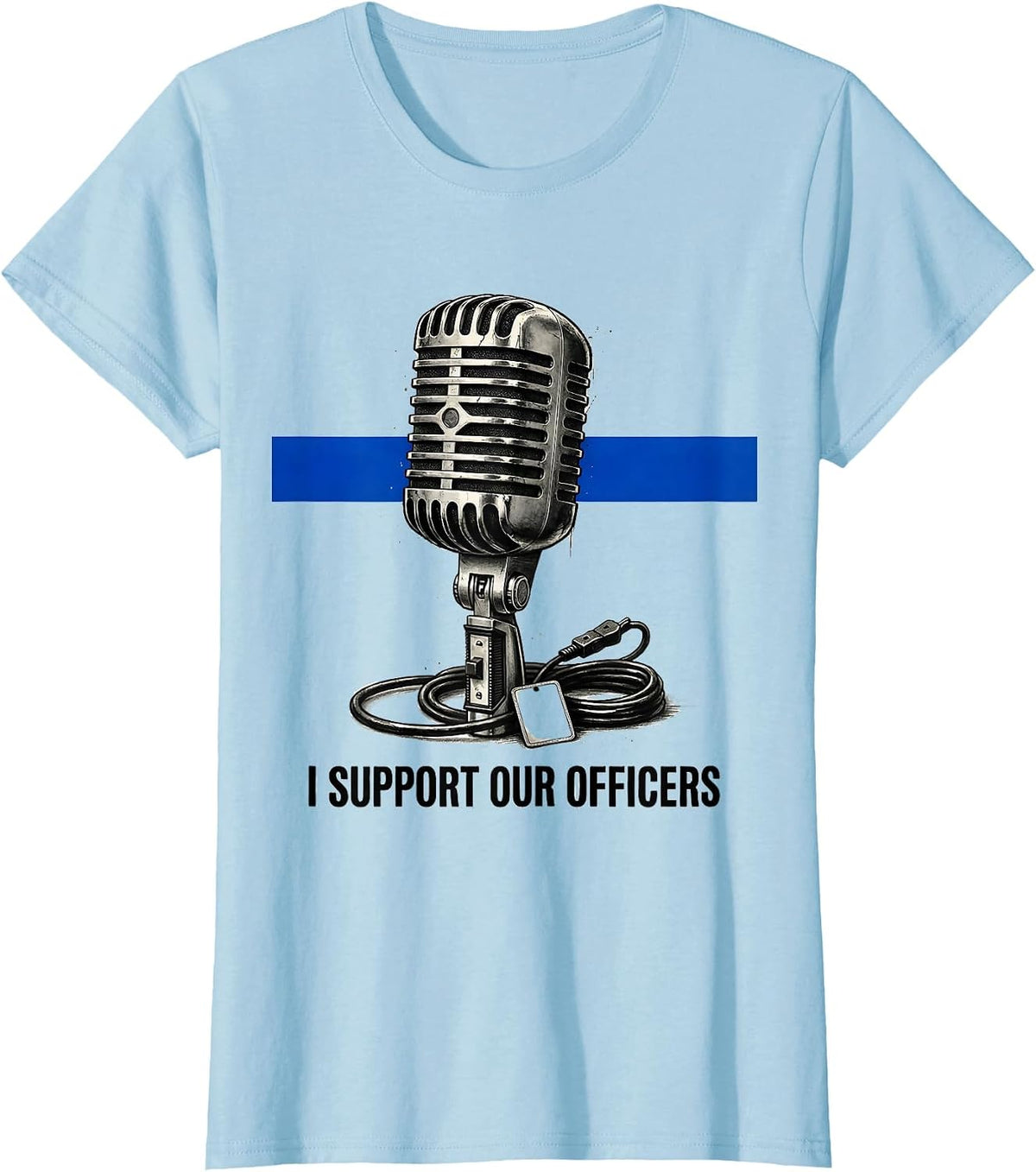 I Support Our Officers Vintage Thin Blue Line Police Support T-Shirt - Baby Blue