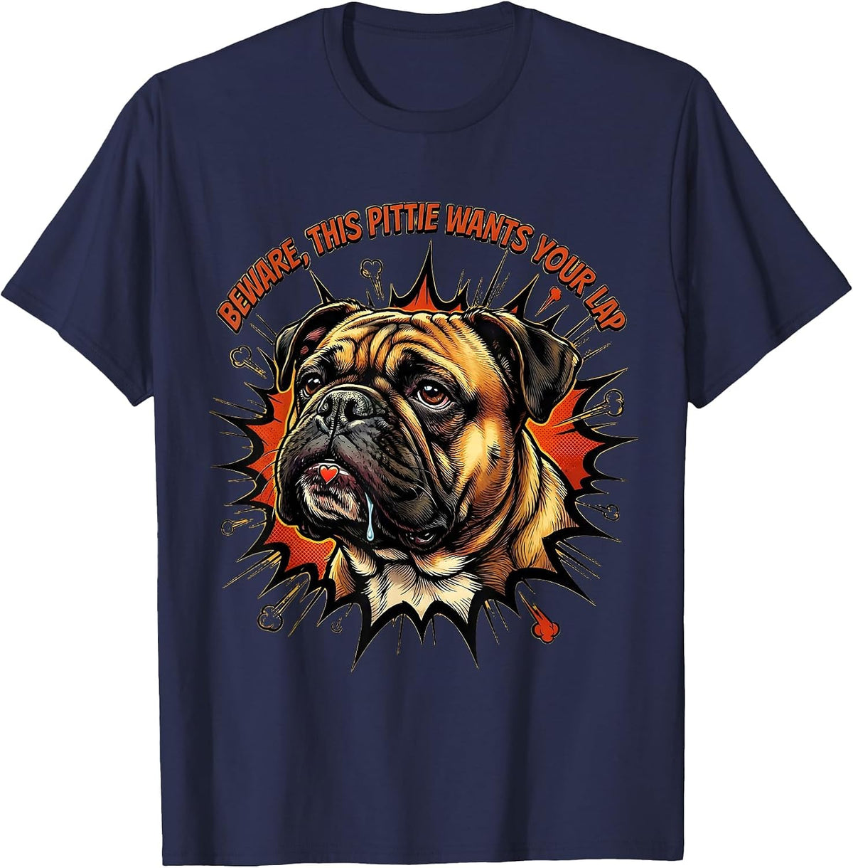 Beware, This Pittie Wants Your Lap Funny Pitbull Dog Lover T-Shirt - Navy Blue
