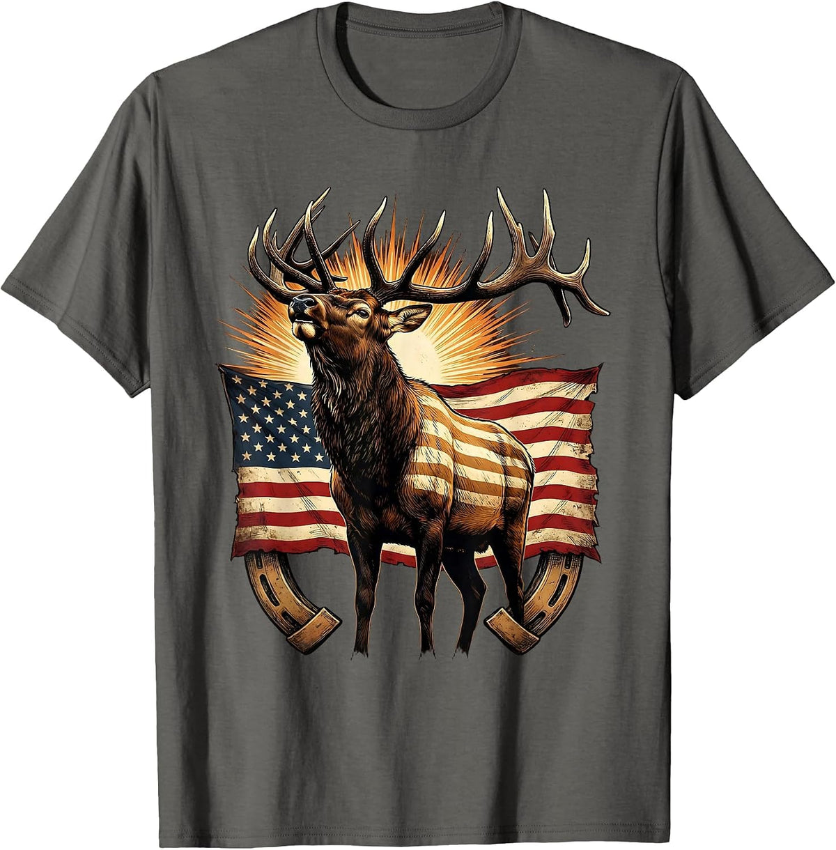 Bull Elk Bugling at Dawn Hunting Graphic T-Shirt - Asphalt Grey