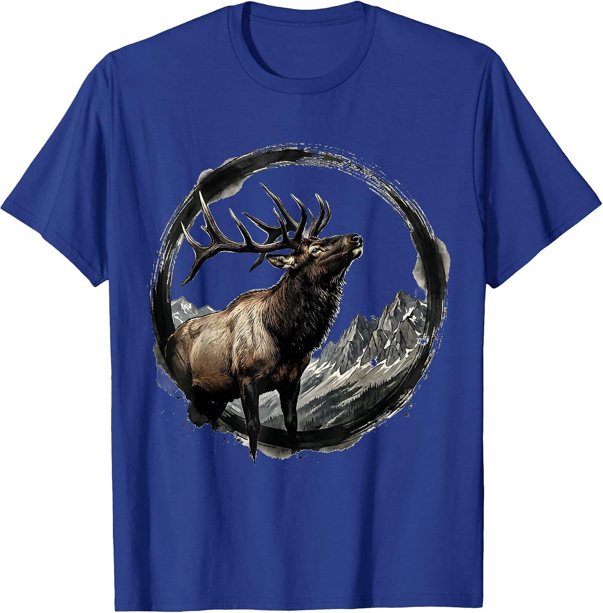 Elk Bugling on Rocky Mountain Ridge T-Shirt - Royal Blue
