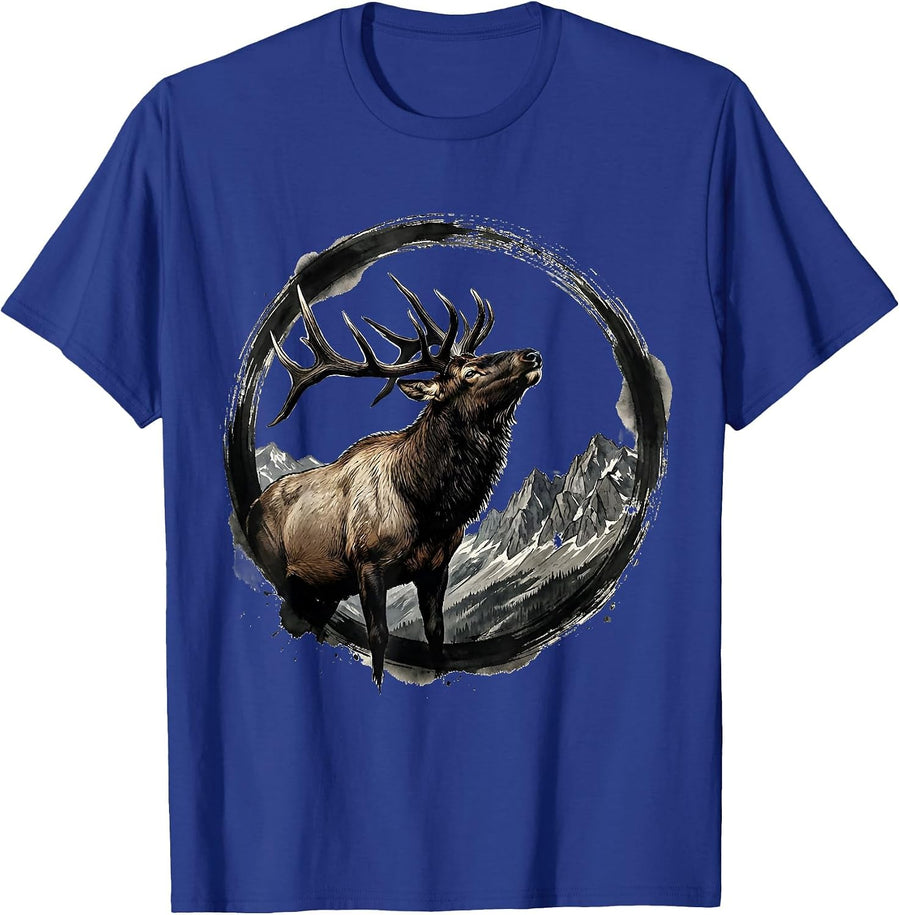 Elk Bugling on Rocky Mountain Ridge T-Shirt - Royal Blue