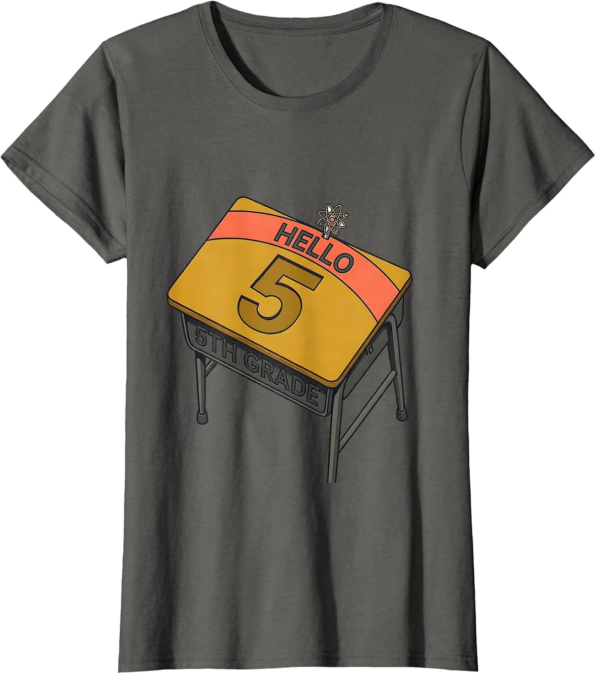 Women's Hello 5th Grade Midcentury Modern Back To School Leopard T-Shirt - Asphalt Grey