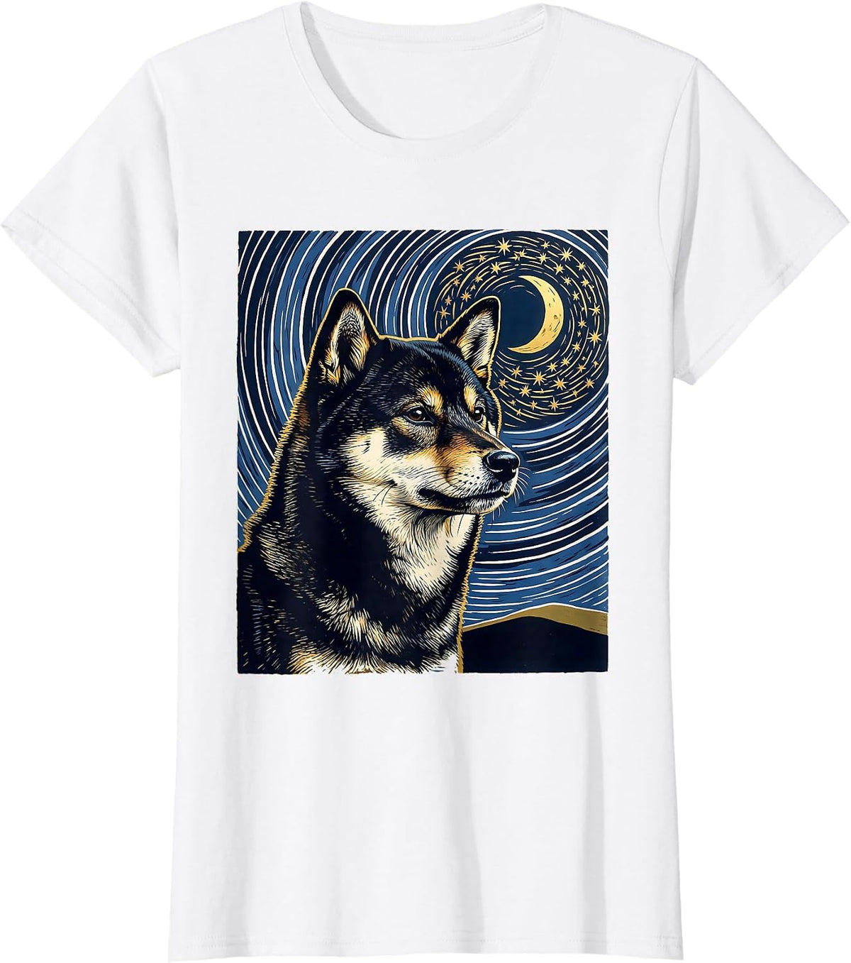 Shiba Inu Van Gogh Style Starry Night Portrait T-Shirt - White
