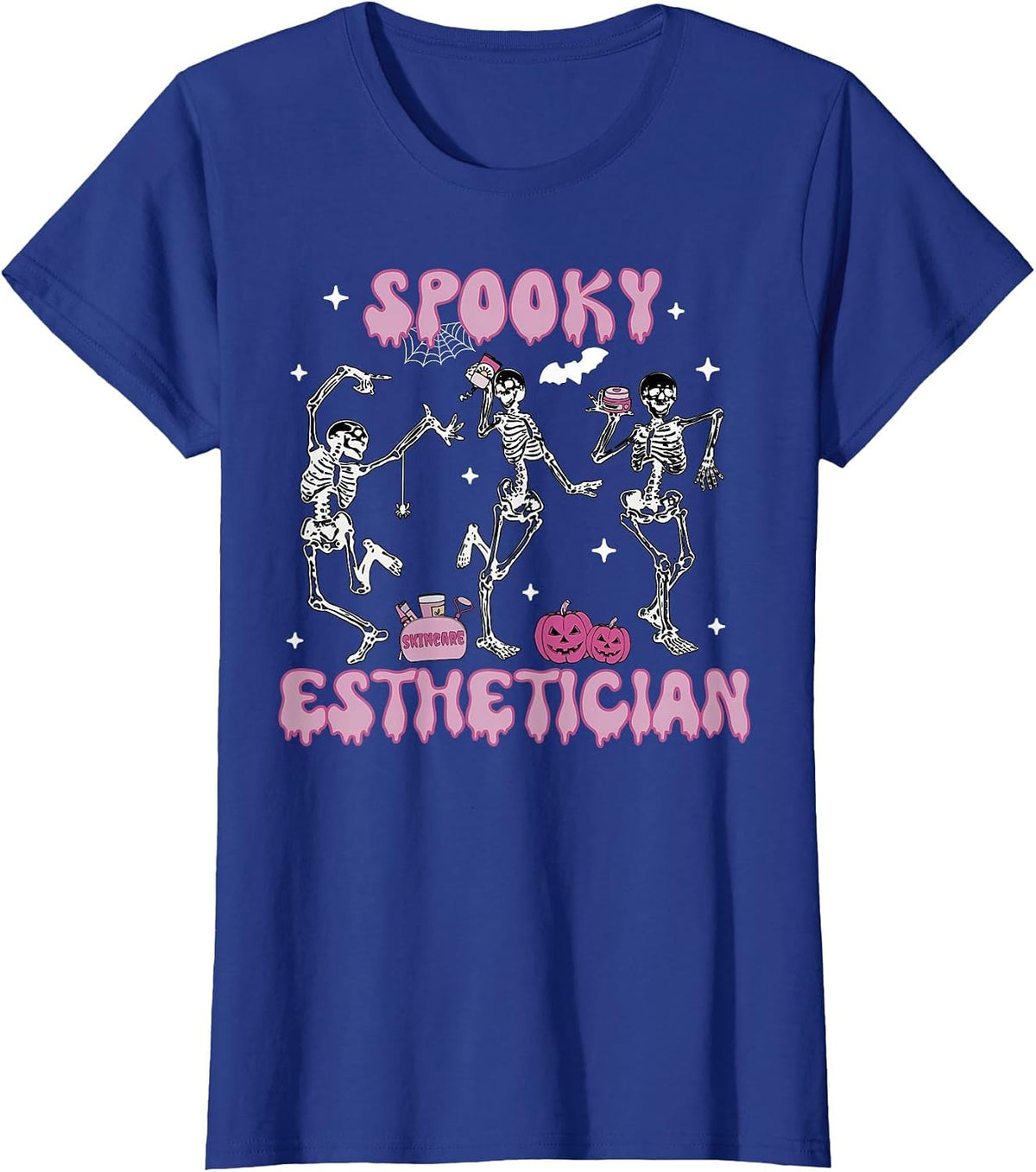 Spooky Esthetician Skeleton Dancing Halloween Skin Therapist T-Shirt - Royal Blue